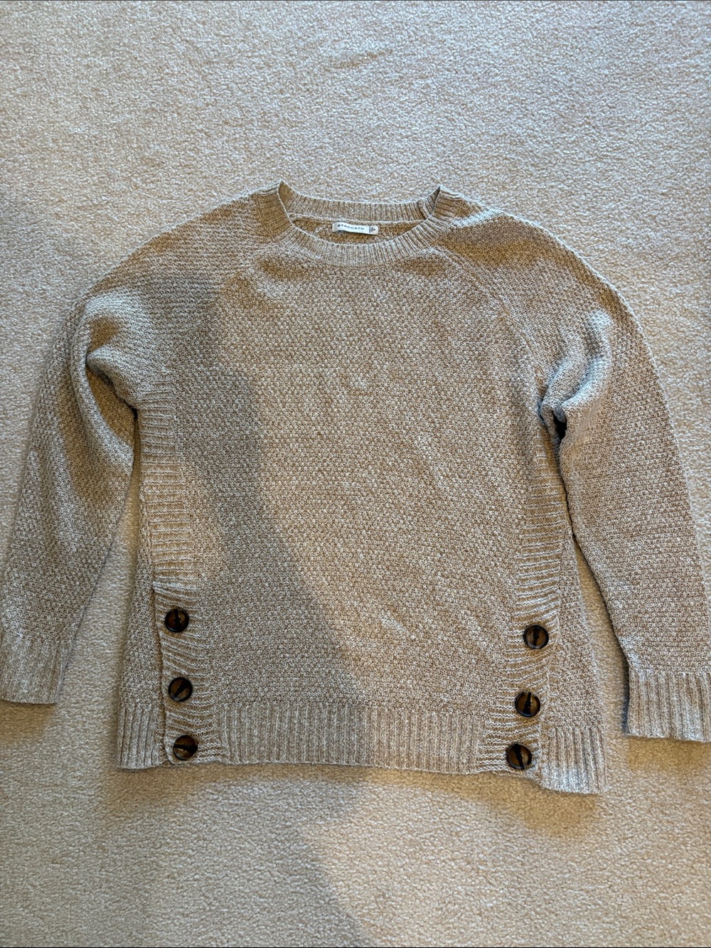 Staccato Beige Crewneck Sweater with Side Button Detail